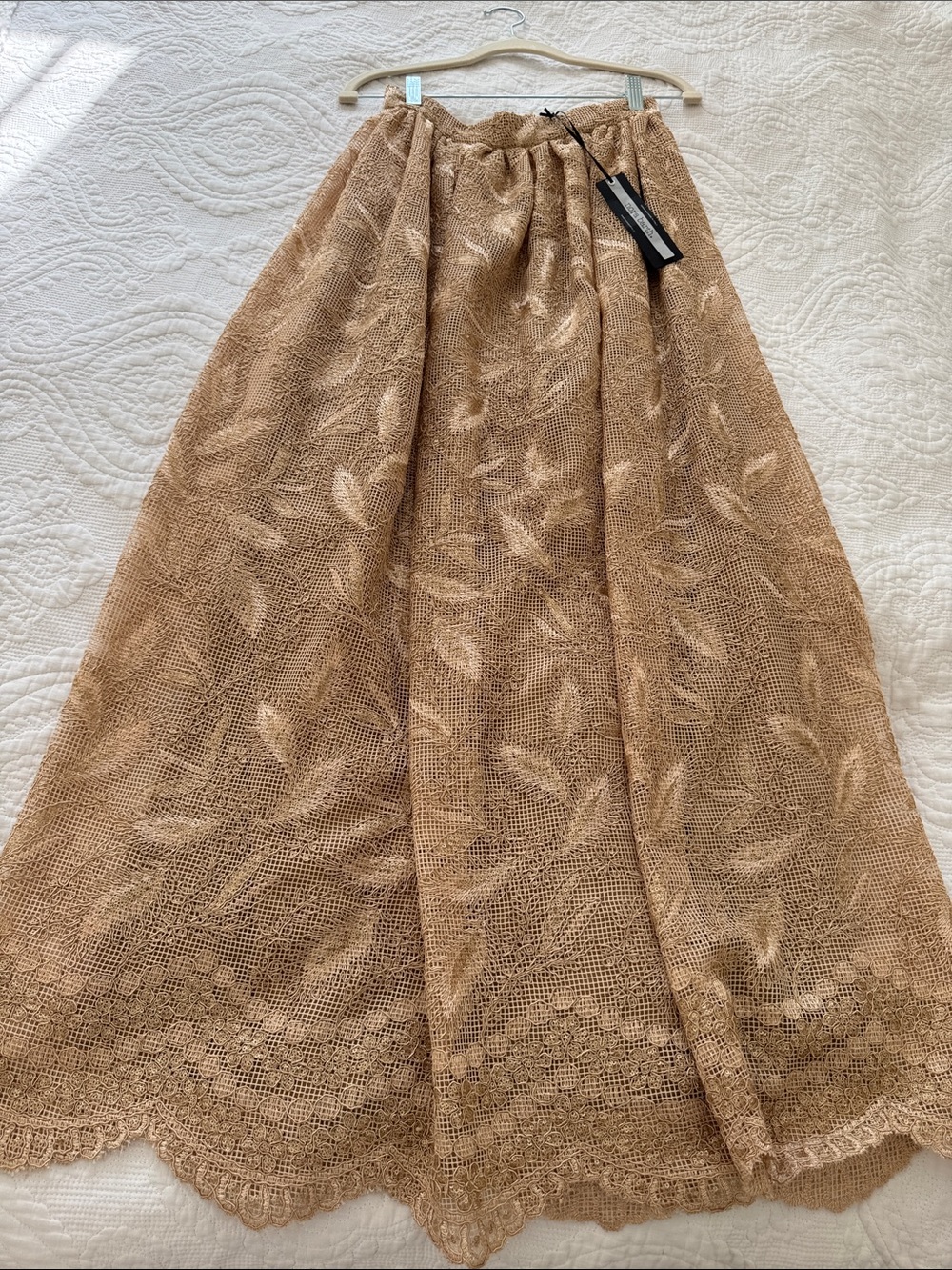 Elegant Tan Lace Maxi Skirt